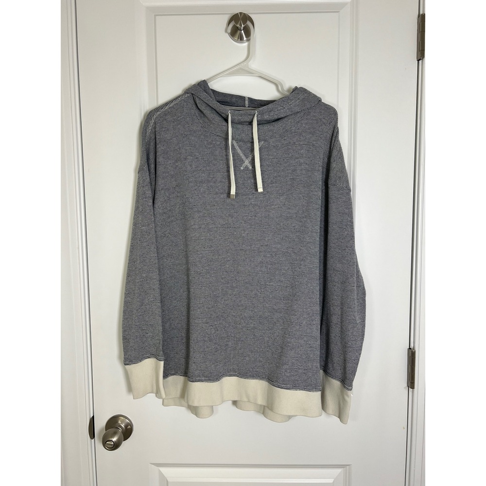 L.L. Bean Women's Gray Waffle Knit Hooded Sweater Pullover Size Large